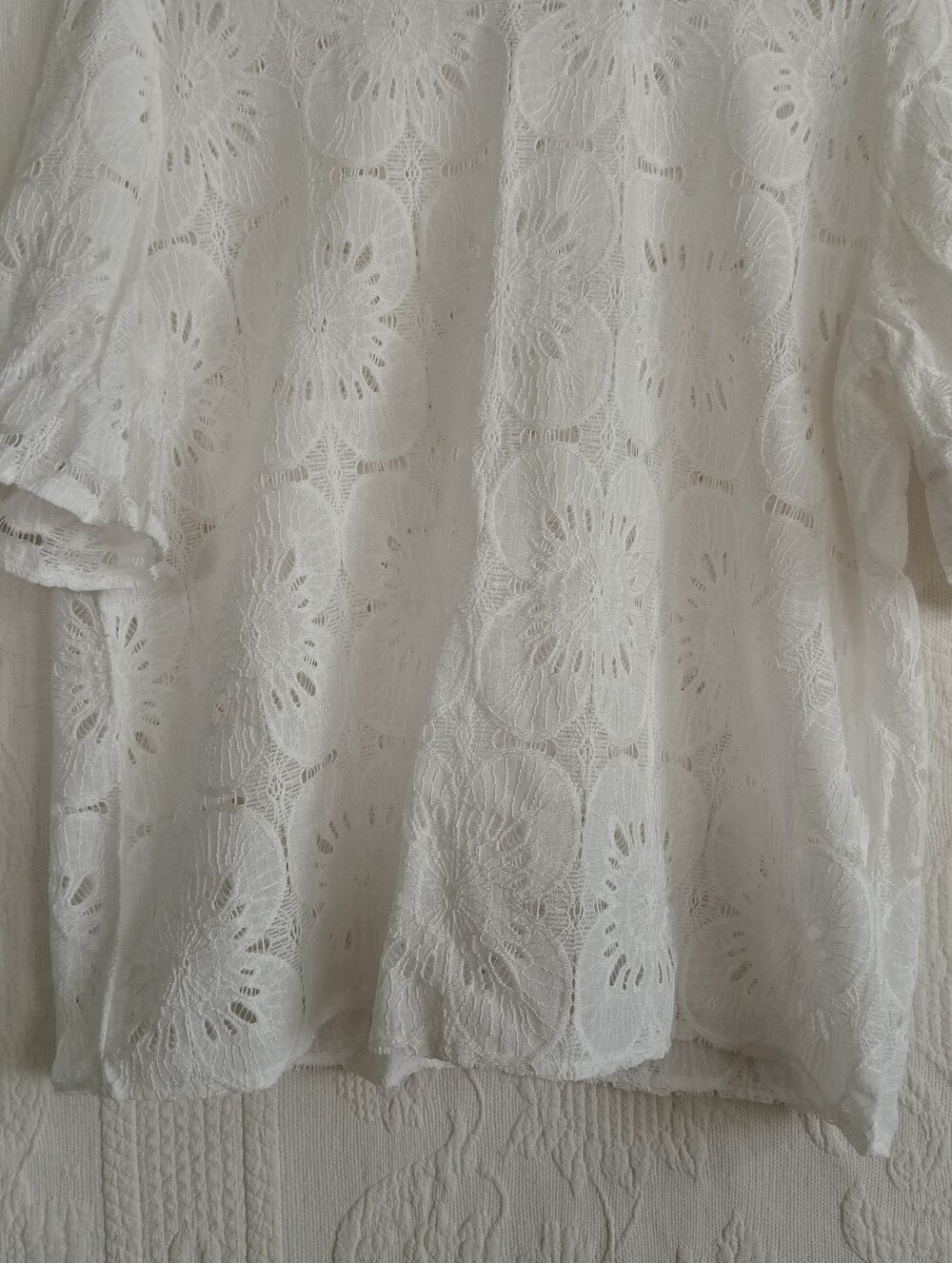 Luxveer White Lace Eyelet Blouse Plus Short Sleeve - Picture 5 of 10
